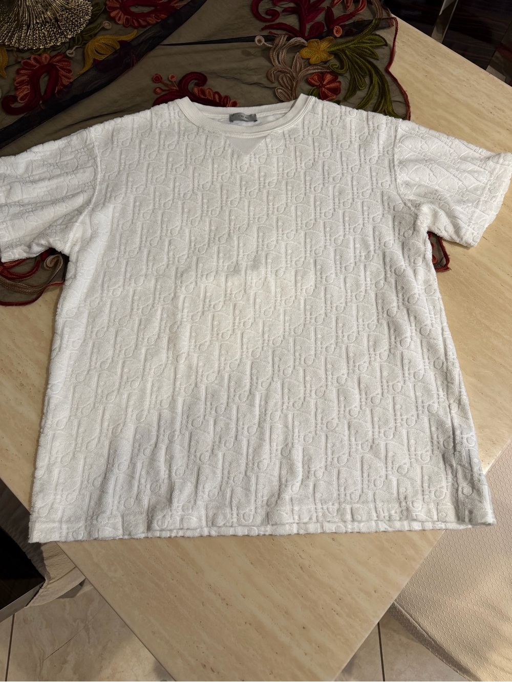 Dior White Short-Sleeve Textured Crew T-Shirt